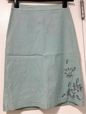 Vintage Light Mint Embroidered A-Line Skirt